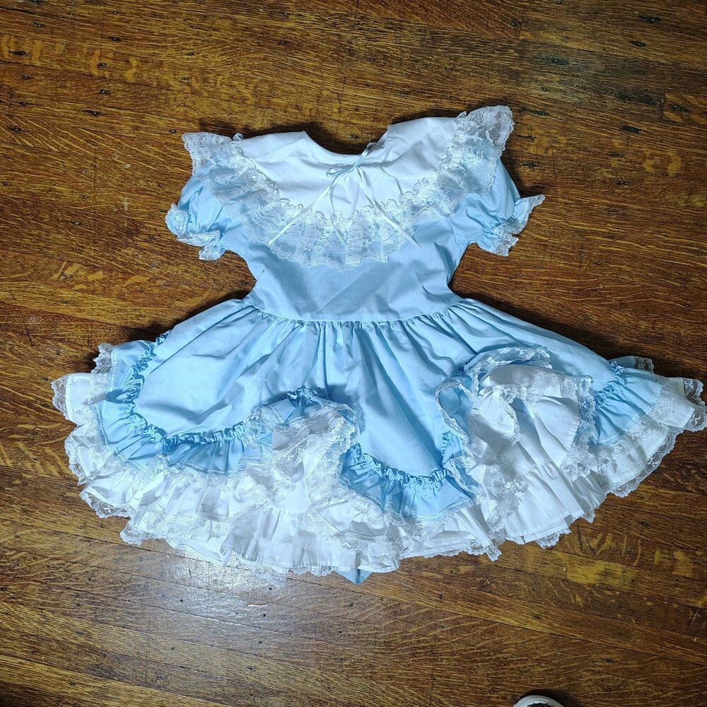 Original Southern Belle Blue Lace Ruffles Lid'l Dolly's Dress Pageant Twirl...